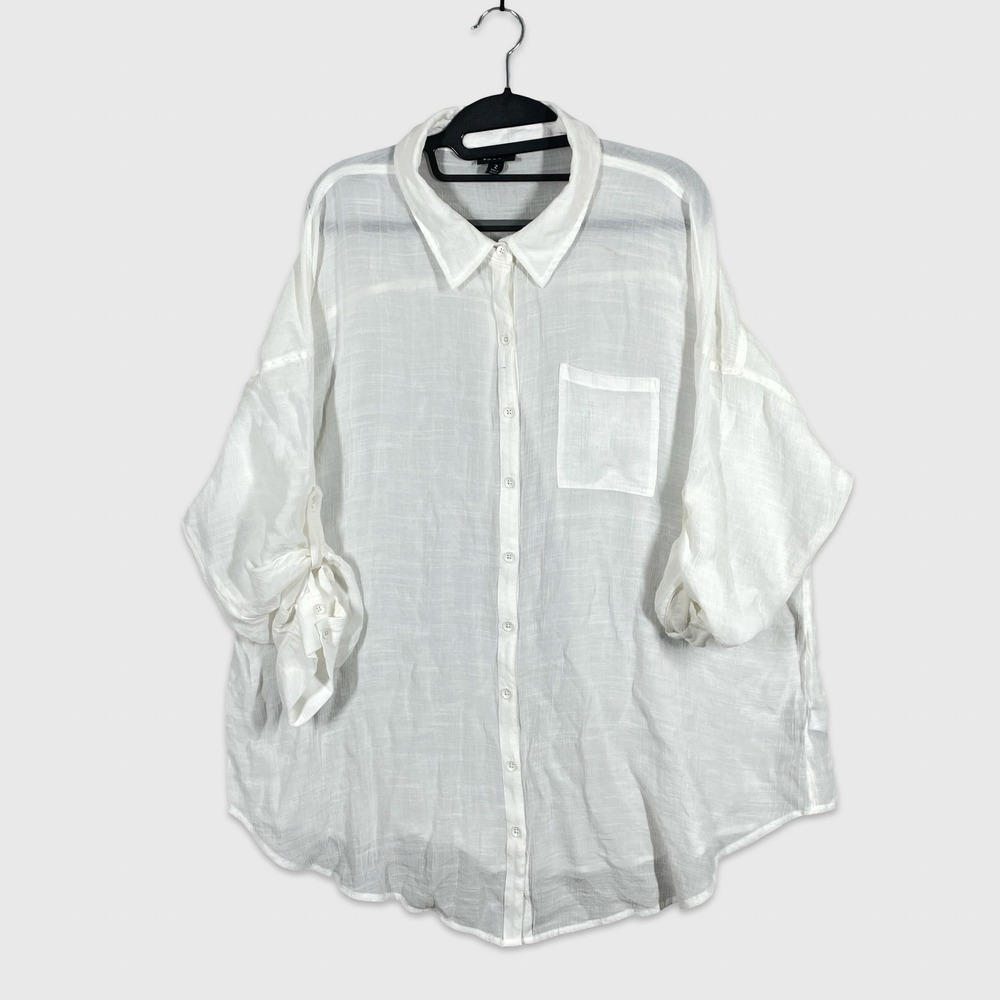 Torrid Button Up Shirt Womens 2X White Coastal Grandmother Boho Minimalist